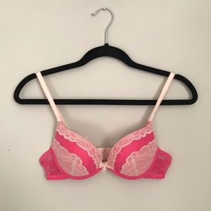 Hot Pink & Cream Lace Push-Up Bra